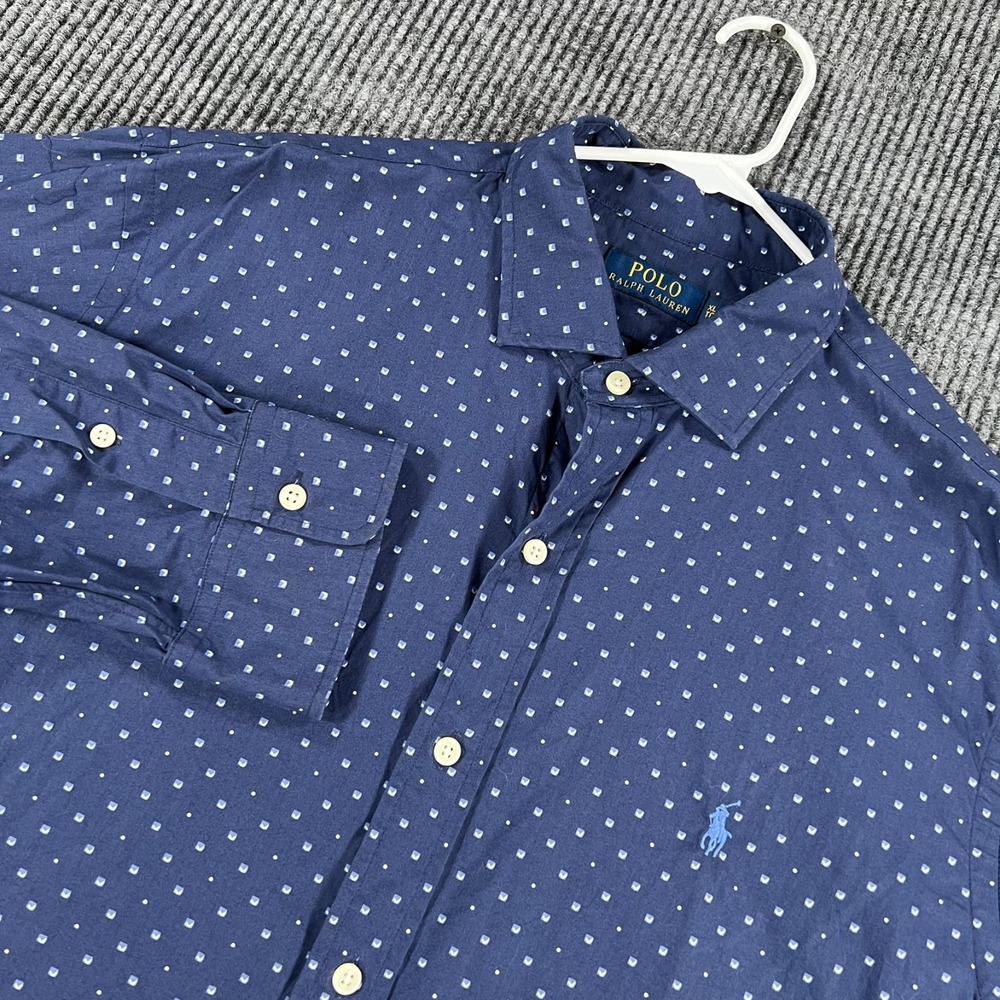 Polo Ralph Lauren Shirt Mens XL Extra Large Blue Geometric Long Sleeve Button Up
